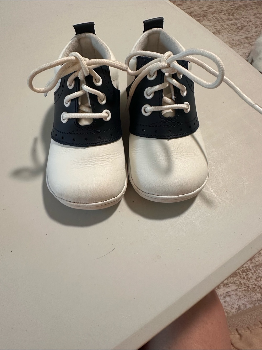 Angel Navy and White Baby Lace-Up Walkers